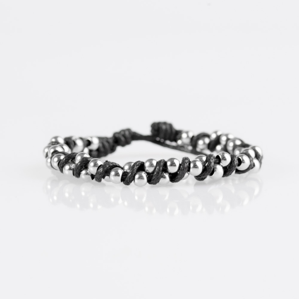 Beaded Bandit Bracelet in Silver and Black- OS